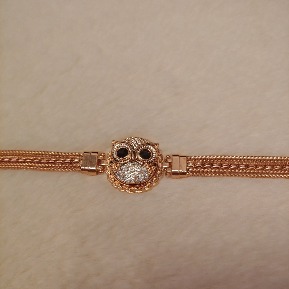 NWOT Rose Gold tone Owl Bracelet 18mm snap 7-10.5" - Picture 3 of 7